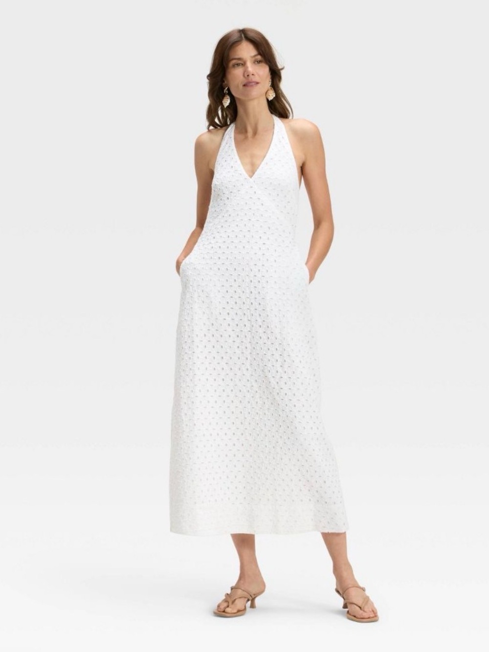 a new day White Halter Eyelet Maxi Dress